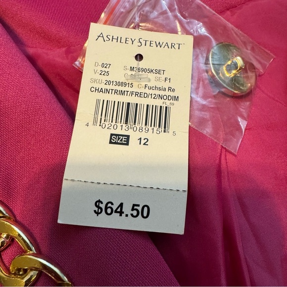 BNWT Ashley Stewart Fuchsia Pink with Gold Chain Pocket Blazer Size 12 - Picture 6 of 12